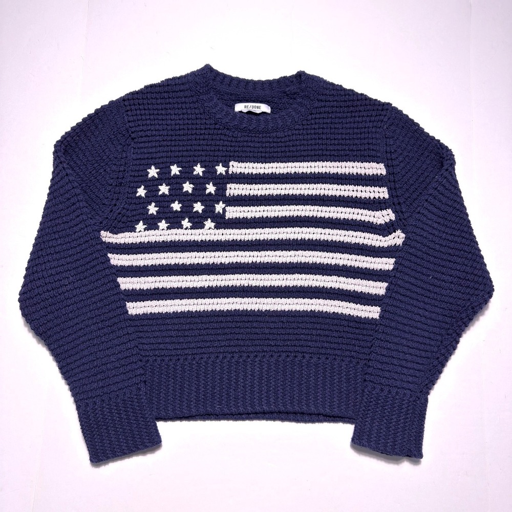 RE/DONE Chunky Knit Sweater Womens Small‎ Navy Cropped Pullover